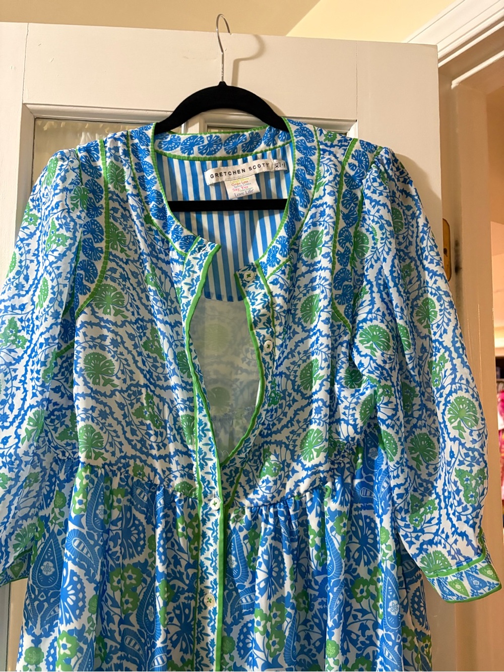 Gretchen Scott Designs Blue & Green Printed Mini Dress - Picture 2 of 8